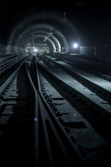 Fototapeta na wymiar Underground facility with a big tunnel leading deep down. Metro - subway construction site.