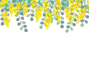 シンプルなミモザ（アカシア）とユーカリのフレームイラスト