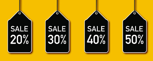 Sale percentage. Black on yellow background