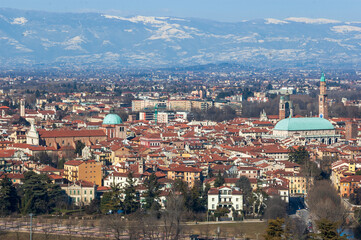 Fototapeta na wymiar Vicenza. Panorama of town on the background of Alpes