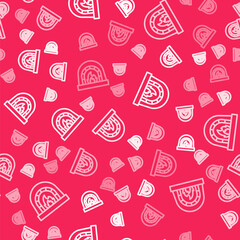 White line Blacksmith oven icon isolated seamless pattern on red background. Vector