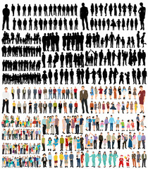 people collection silhouette, icon isolated, vector