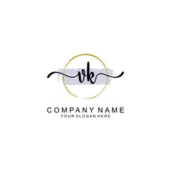 VK Initial handwriting logo with circle hand drawn template vector