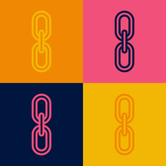 Fototapeta premium Pop art line Chain link icon isolated on color background. Link single. Hyperlink chain symbol. Vector