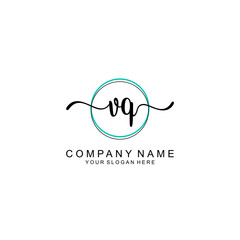 VQ Initial handwriting logo with circle hand drawn template vector