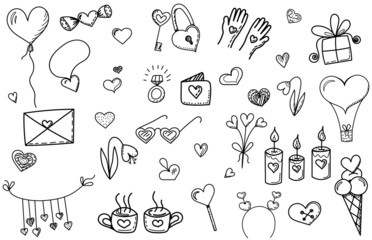 Obraz premium valentine's day doodle design, many different items, isolated vector
