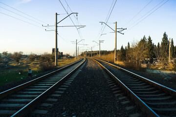 Fototapeta na wymiar Evening scene with a railway. Railway view.