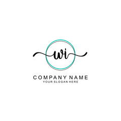 WI Initial handwriting logo with circle hand drawn template vector