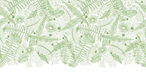 Vector white top horizontal border fern leaves pattern. Perfect for posters, greeting cards and other graphic design projects.