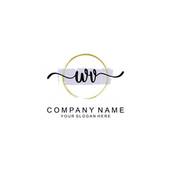 WV Initial handwriting logo with circle hand drawn template vector