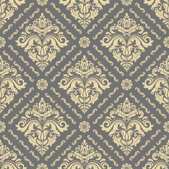 Classic seamless vector pattern. Damask orient gray and yellow ornament. Classic vintage background. Orient ornament for fabric, wallpapers and packaging