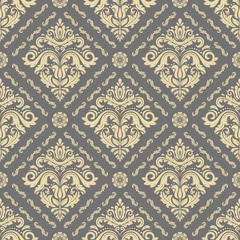 Velvet curtains Beige Classic seamless vector pattern. Damask orient gray and yellow ornament. Classic vintage background. Orient ornament for fabric, wallpapers and packaging