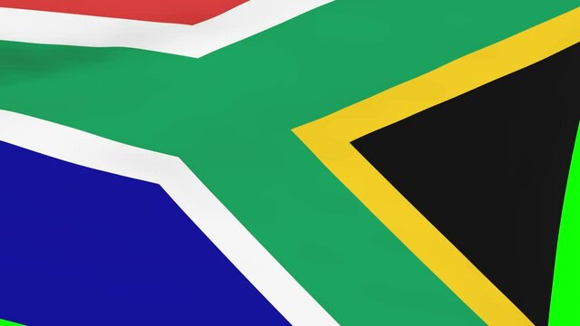 South African waving flag transition 4k and HD seamless loop animation. 3d animation on green screen chroma key  for video transition. Realistic Flag of South Africa. 3d rendering for video production