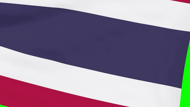 Thai waving flag transition 4k and 1080 HD seamless loop animation. 3d animation over green screen chroma key  for video transition. Realistic Flag of Thailand. Flag 3d rendering for video production