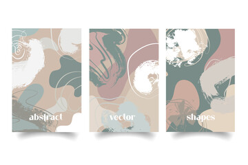 Set of stylish templates with organic abstract shapes and line in nude colors background with abstract vector shapes 