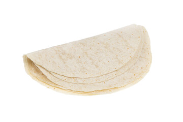 Tortilla on a white background. Thin flatbread close-up on a white background.