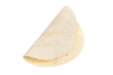 Tortilla on a white background. Thin flatbread close-up on a white background.