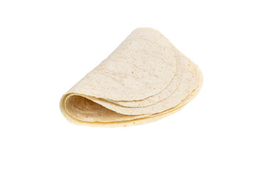 Tortilla on a white background. Thin flatbread close-up on a white background.