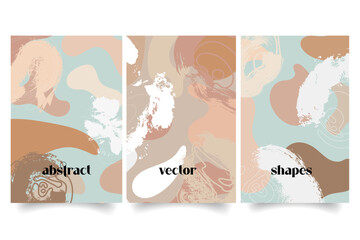 Set of stylish templates with organic abstract shapes and line in nude colors with abstract vector shapes 