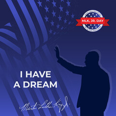 Fototapeta Martin Luther King Jr. Day design with US flag background. Happy MLK day. I have a dream. obraz