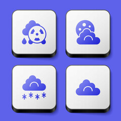 Set Acid rain radioactive cloud, Cloud with moon, snow and icon. White square button. Vector