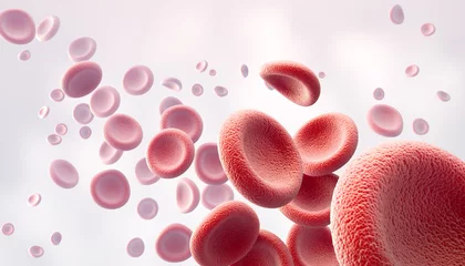 Fotobehang 3d illustration of human red blood cells isolated on white background, concept for medical health care. © Anusorn