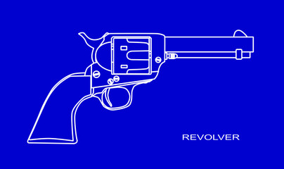 A Typical Revolver In Blueprint Style