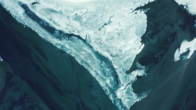 Aerial drone view of the ice floes in the artic sea in Norway, And&oslash;ya