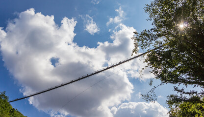 View from the valley on the Geierlay suspension bridge in Morsdorf, Germany