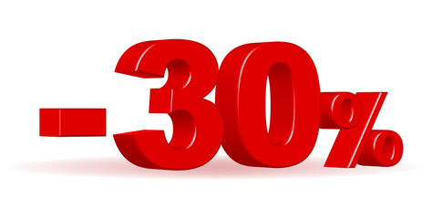 30% discount 3d text, red color