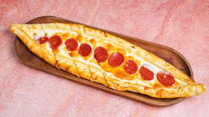 Sausage pide isolated close up