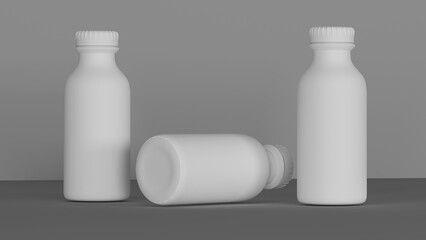 Realistic milk bottles. Blank glass bottle water juice packaging empty mock up container 3d rendering