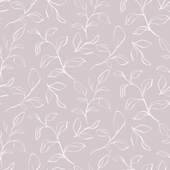 Floral seamless pattern with foliage, leaves silhouettes endless background