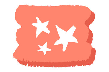 Three stars in equal measure. Sticker, scotch tape, ticket. Drawn in pencil by hand. Torn texture. Pentagonal star. Simple, modern, astronomical. Element for creating a design.