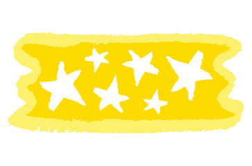 Three stars in equal measure. Sticker, scotch tape, ticket. Drawn in pencil by hand. Torn texture. Pentagonal star. Simple, modern, astronomical. Element for creating a design.