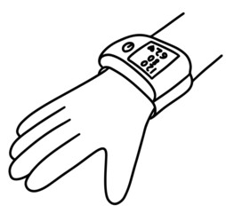 Wristband blood pressure monitor. Black Line illustration hand drawn doodle icon vector on white background