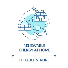Renewable energy turquoise concept icon. Solar electricity. Climate change abstract idea thin line illustration. Isolated outline drawing. Editable stroke. Roboto-Medium, Myriad Pro-Bold fonts used