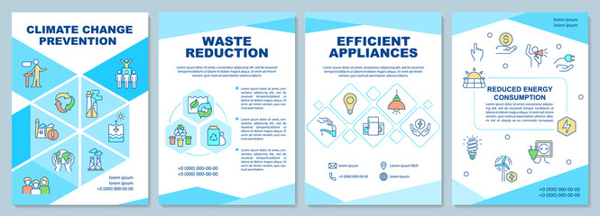 Fototapeta na wymiar Preventing climate change brochure template. Booklet print design with linear icons. Vector layouts for presentation, annual reports, ads. Arial-Black, Myriad Pro-Regular fonts used