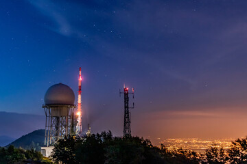 Radar tower at night