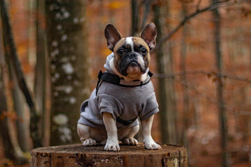 French bulldog  in the forest