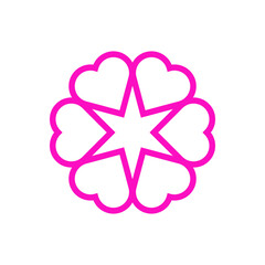 Logotipo con 6 corazones con forma de flor con líneas en color rosa