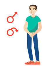 Impotence and erectile dysfunction. Sad man. Bad sex, prostatitis and prostate cancer. Problems of the sexual sphere. Stock vector cartoon illustration on a white.