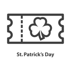 Logotipo con texto St. Patrick's Day con ticket con trebol con líneas en color gris
