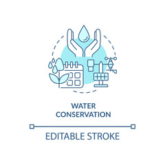 Water conservation turquoise concept icon. Drip irrigation abstract idea thin line illustration. Smart farming. Isolated outline drawing. Editable stroke. Roboto-Medium, Myriad Pro-Bold fonts used