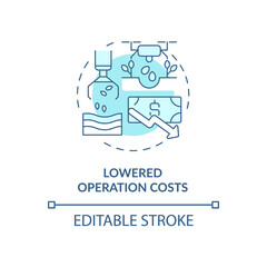 Lowered operation costs turquoise concept icon. Production process abstract idea thin line illustration. Isolated outline drawing. Editable stroke. Roboto-Medium, Myriad Pro-Bold fonts used