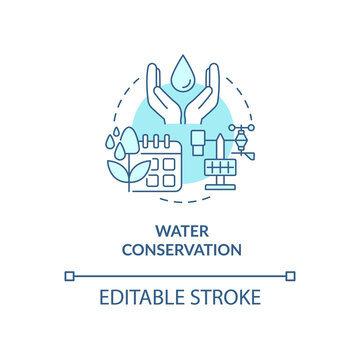 Water conservation turquoise concept icon. Drip irrigation abstract idea thin line illustration. Smart farming. Isolated outline drawing. Editable stroke. Roboto-Medium, Myriad Pro-Bold fonts used