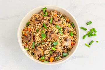 Chinese Vegetable Fried Rice with Mushroom Top Down Photo