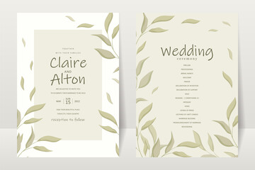 Wedding invitation card template with beautiful leaf ornament