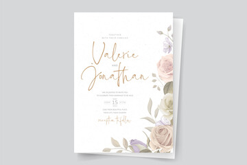 Wedding invitation template with rose flower design