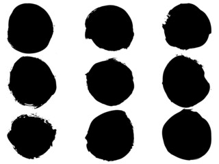 set of vector circle brush strokes texture filled black ink on a white background
